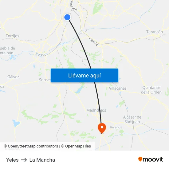 Yeles to La Mancha map