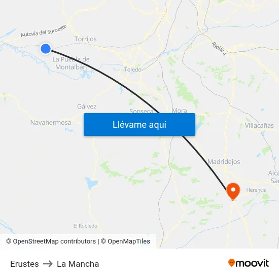 Erustes to La Mancha map