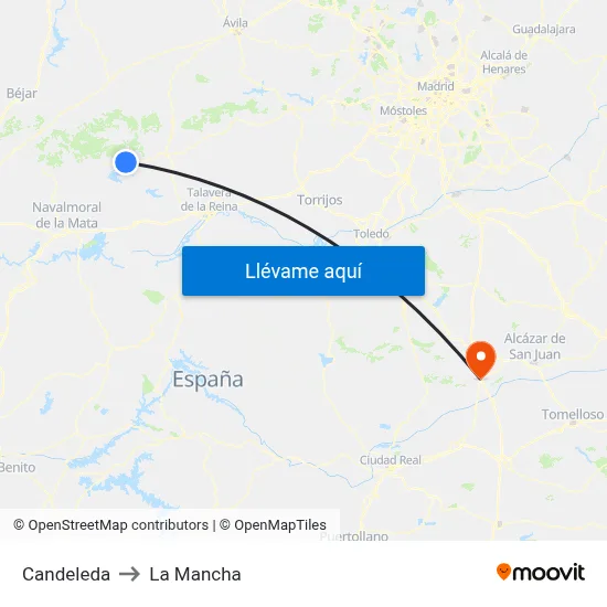 Candeleda to La Mancha map
