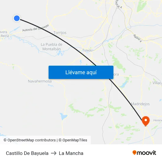 Castillo De Bayuela to La Mancha map