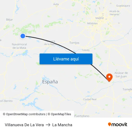 Villanueva De La Vera to La Mancha map