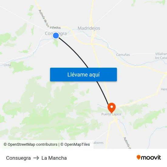 Consuegra to La Mancha map