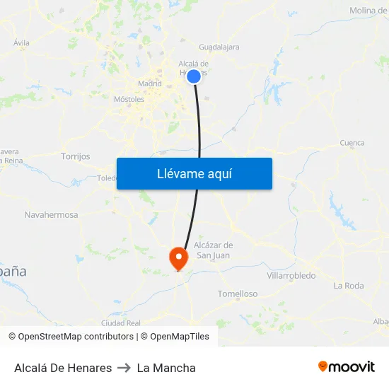 Alcalá De Henares to La Mancha map