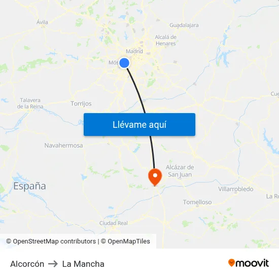 Alcorcón to La Mancha map