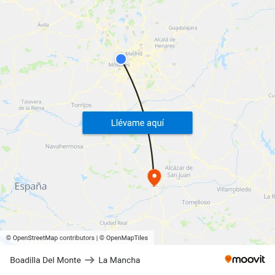 Boadilla Del Monte to La Mancha map