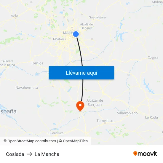 Coslada to La Mancha map