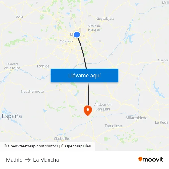 Madrid to La Mancha map