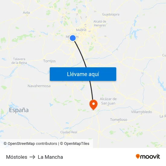 Móstoles to La Mancha map