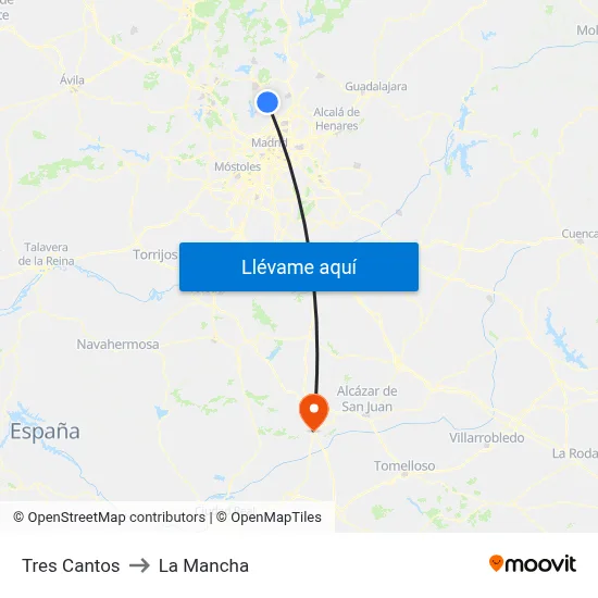 Tres Cantos to La Mancha map