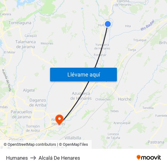 Humanes to Alcalá De Henares map