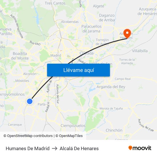 Humanes De Madrid to Alcalá De Henares map