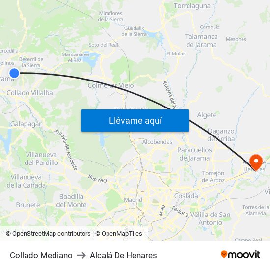 Collado Mediano to Alcalá De Henares map