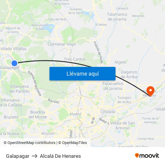 Galapagar to Alcalá De Henares map