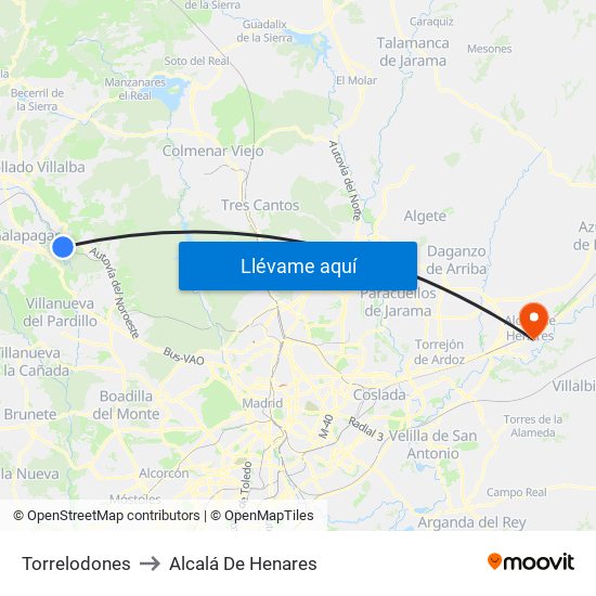 Torrelodones to Alcalá De Henares map
