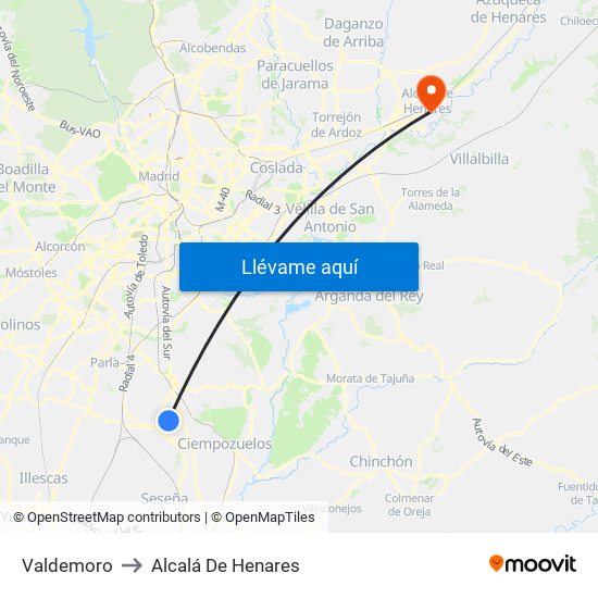 Valdemoro to Alcalá De Henares map