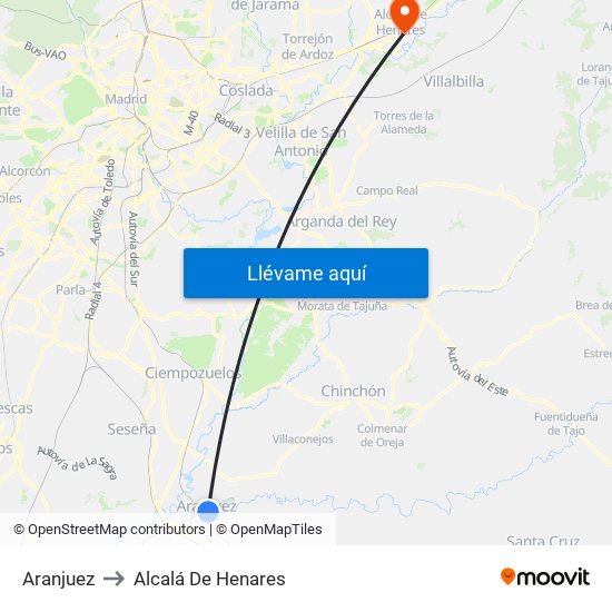 Aranjuez to Alcalá De Henares map