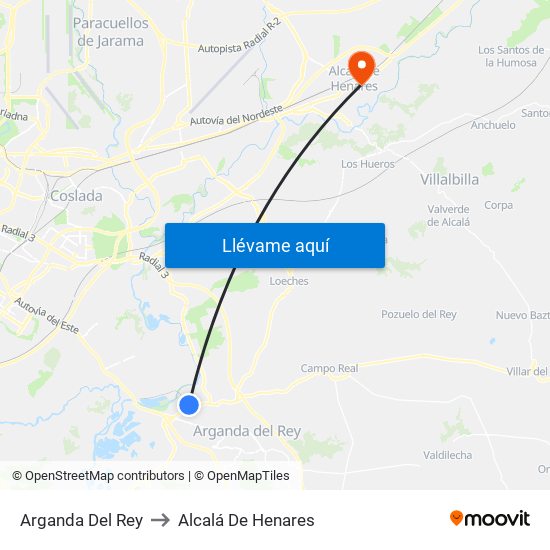 Arganda Del Rey to Alcalá De Henares map