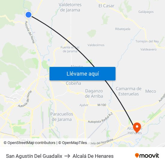 San Agustín Del Guadalix to Alcalá De Henares map
