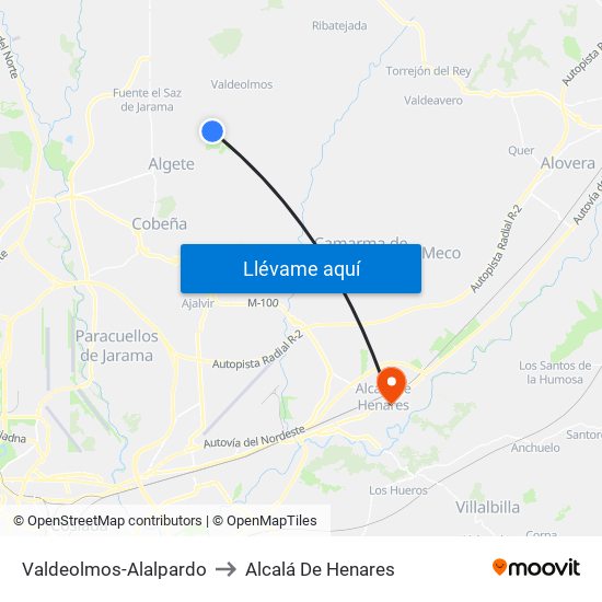 Valdeolmos-Alalpardo to Alcalá De Henares map