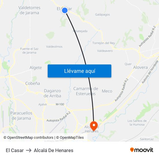 El Casar to Alcalá De Henares map