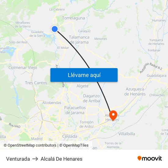 Venturada to Alcalá De Henares map