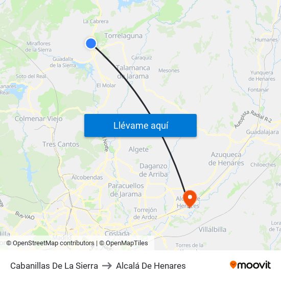 Cabanillas De La Sierra to Alcalá De Henares map