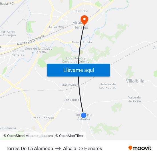 Torres De La Alameda to Alcalá De Henares map