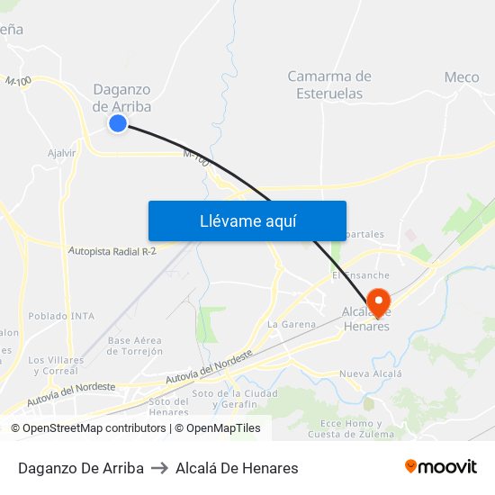 Daganzo De Arriba to Alcalá De Henares map