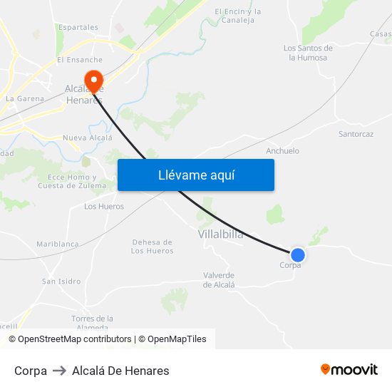 Corpa to Alcalá De Henares map