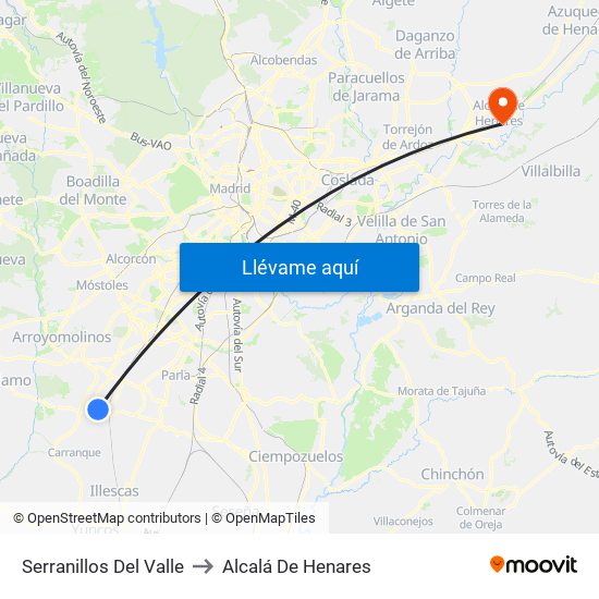 Serranillos Del Valle to Alcalá De Henares map