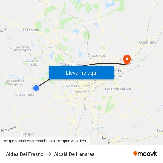 Aldea Del Fresno to Alcalá De Henares map