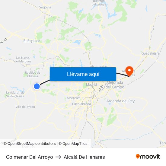 Colmenar Del Arroyo to Alcalá De Henares map