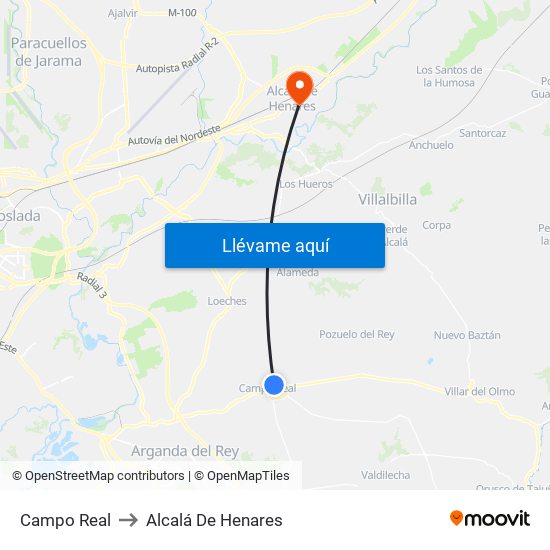 Campo Real to Alcalá De Henares map