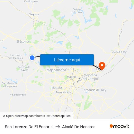 San Lorenzo De El Escorial to Alcalá De Henares map