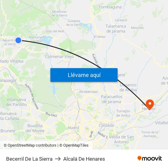 Becerril De La Sierra to Alcalá De Henares map