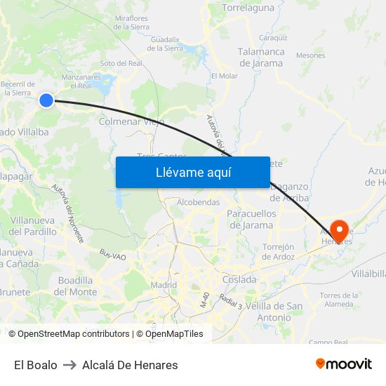 El Boalo to Alcalá De Henares map