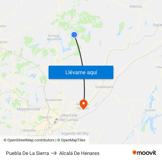 Puebla De La Sierra to Alcalá De Henares map