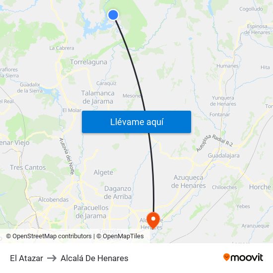 El Atazar to Alcalá De Henares map