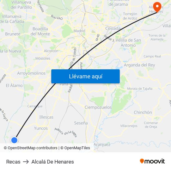 Recas to Alcalá De Henares map