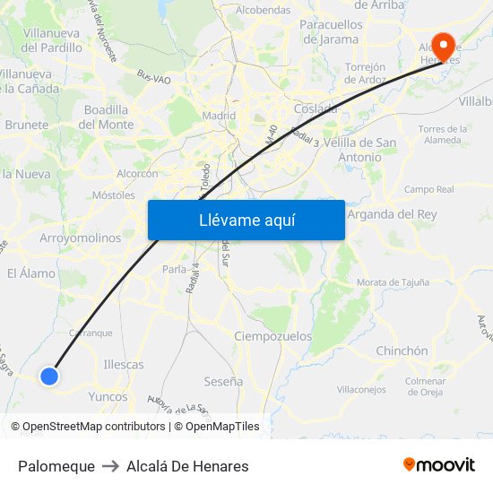 Palomeque to Alcalá De Henares map