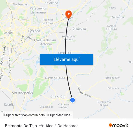 Belmonte De Tajo to Alcalá De Henares map
