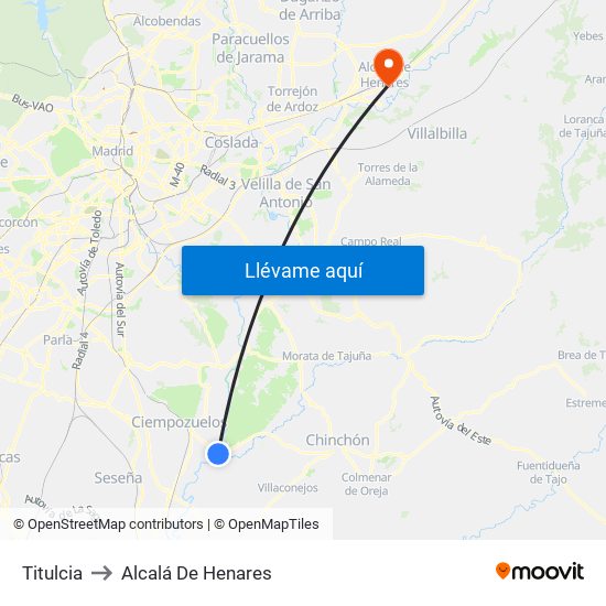 Titulcia to Alcalá De Henares map