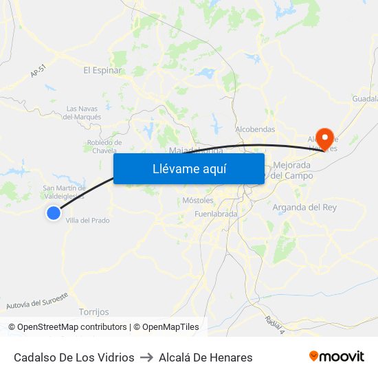 Cadalso De Los Vidrios to Alcalá De Henares map
