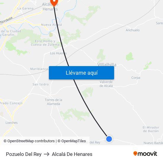 Pozuelo Del Rey to Alcalá De Henares map
