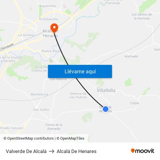 Valverde De Alcalá to Alcalá De Henares map
