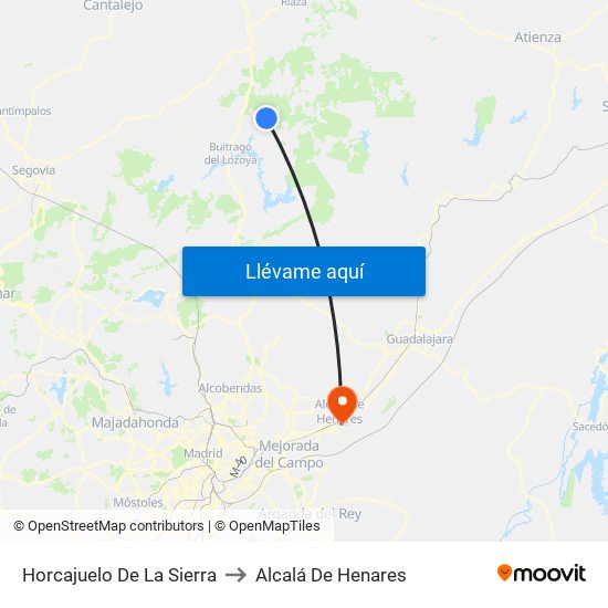 Horcajuelo De La Sierra to Alcalá De Henares map