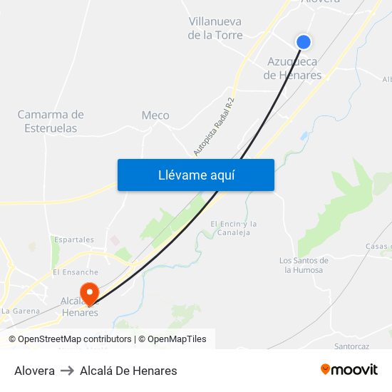 Alovera to Alcalá De Henares map