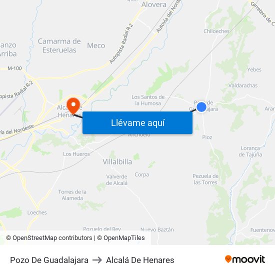 Pozo De Guadalajara to Alcalá De Henares map