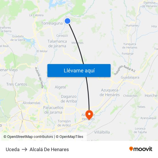 Uceda to Alcalá De Henares map