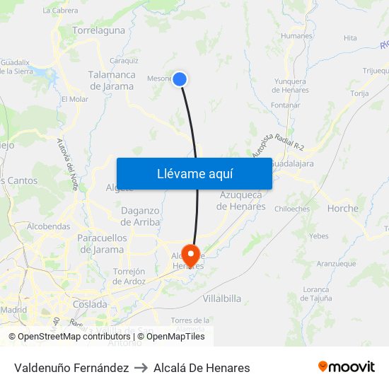 Valdenuño Fernández to Alcalá De Henares map
